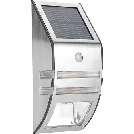 Luminaire solaire extérieur avec détecteur de mouvement PIR, 2 LED, mur de chemin, sécurité jardin, lampe argentée blanc pur (1/5)