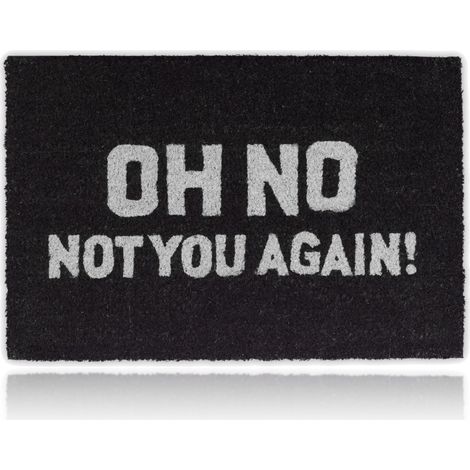 Relaxdays Paillasson Oh No en fibres de coco, HLP : 1,5 x 60 x 40 cm, antidérapant fibres de coco caoutchouc, noir/blanc (1/5)