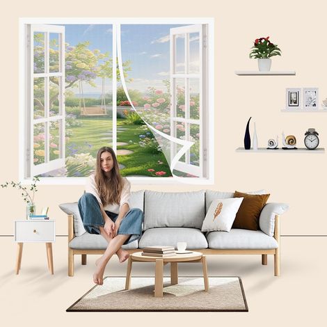 Magnetisches Moskitonetz für Türen, 93 x 114 cm, verschiedene Größen, einfache Montage ohne Bohren, Moskitonetz für Fenster-/Balkontüren, Weiß