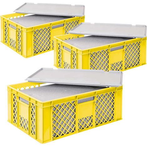 BRB 3x Thermoboxen in Stapelkorb mit Deckel, LxBxH 600x400x240 mm, EPS (gelb)
