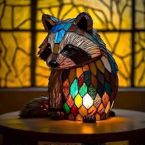 Nouvelle série Chien - Ornements en résine - Veilleuse LED - Statuette animale artistique - Lampe de table créative pour la maison ou le bureau - Taille : Raton laveur