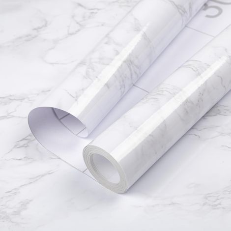 Marbre Papier Peint Film Adhesif pour Meuble Cuisine Mural Armoires 30×200cm Blanc Rouleau Papier Autocollant pour Meuble Imperméable, Décoratif Revêtement Vinyle Tableaux Comptoirs (1/5)