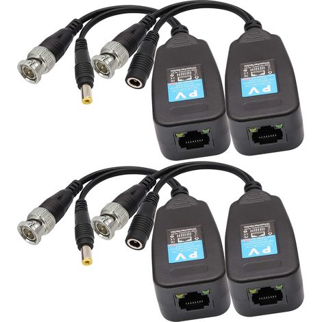 RJ45 à BNC Émetteur Récepteur Vidéo Balun HD-CVI/TVI/AHD/CVBS avec Connecteur D'alimentation pour 1080P 3MP 4MP 5MP 8MP CCTV Système Caméra Surveillance DVR Sécurité (1/5)