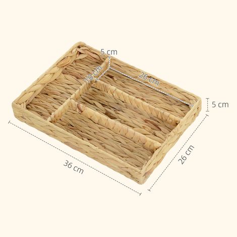 Panier de rangement tressé en jacinthe d'eau avec 4 compartiments, pour salle de bain, chambre à coucher, naturel (1/5)