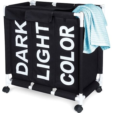 HOXILEELEO - Panier à linge à roulettes et à trois compartiments pour un tri facile (1/5)