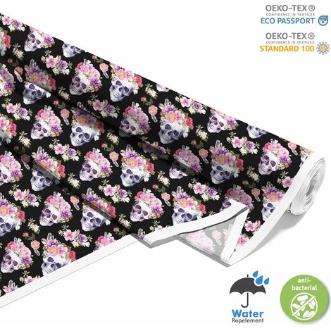 Outdoor dekostoffe oxford - Motiv Schädel mit Blumen I DX549 (1/5)