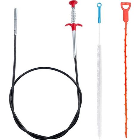 Lot de 3 Déboucheur Canalisation Professionnel, Furet Évier avec Pince à Griffes Flexible, Kit Découvreur pour WC et Douche, Outillage Plomberie Anti-Cheveux (SKU: 93967664 1116liu13) (1/4)