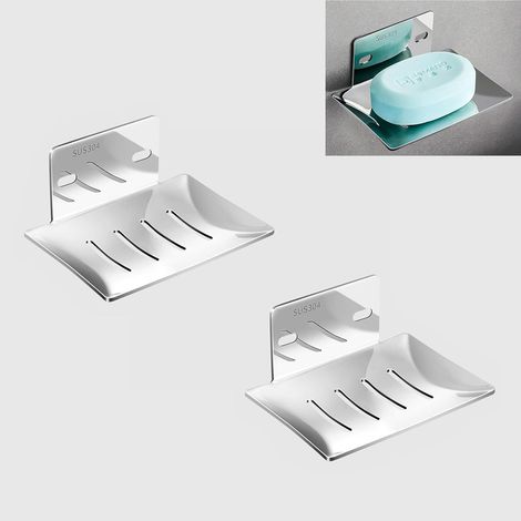 Due dispenser di sapone per la doccia senza foratura, un portasapone in metallo e un portasapone in acciaio inox (argento). (1/5)