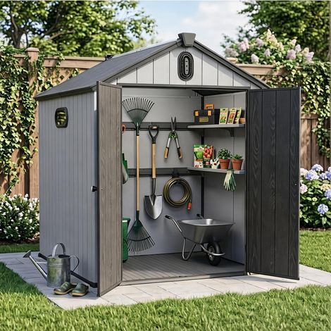Abri de jardin en résine avec toit pointu et large ouverture (1/5)