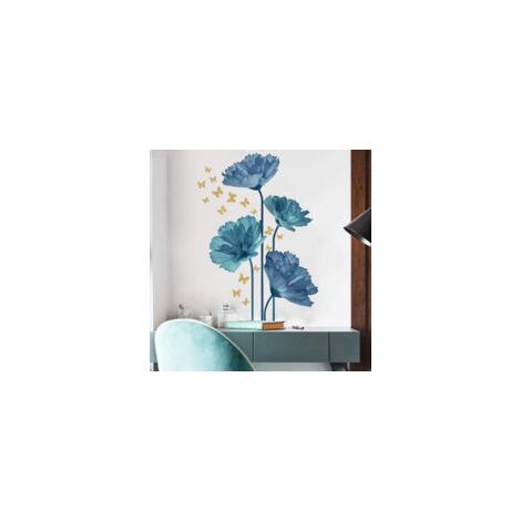 Wandtattoos, selbstklebende Wandaufkleber, Aquarell-Gartenblumen-Wandtattoos für Kinderzimmer, Babyzimmer, Kinderzimmer, Wohnzimmer (Blau) - Crezuo