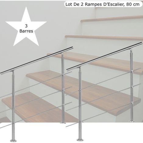 Lot de 2 Rampes D'Escalier Sur Pied, 80cm, Acier Inoxydable, 3 Barres (1/5)