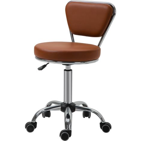 Tabouret de massage vintage – Tabouret de travail pivotant à 360° – Hauteur réglable de 49 à 64 cm – Revêtement en similicuir marron, structure en métal chromé (1/5)