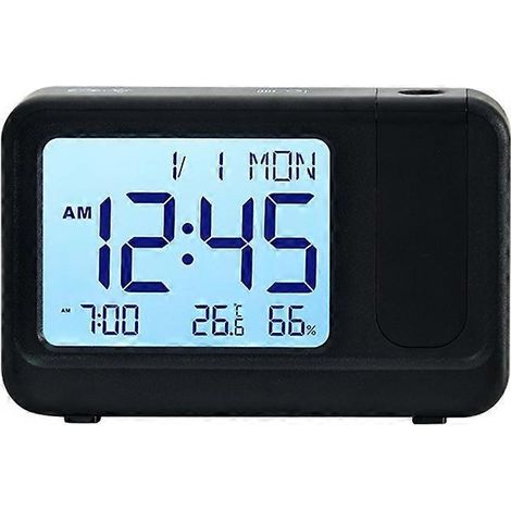 Réveil LCD à projection rotative à 180°, affichage noir et blanc en option, fonctions de projection multiples, réglages du réveil, affichage noir et blanc. (1/5)