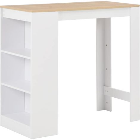 Table haute Table de bar - Mange-Debout avec étagère Blanc 110x50x103 cm BV720517 - BonneVie (1/5)
