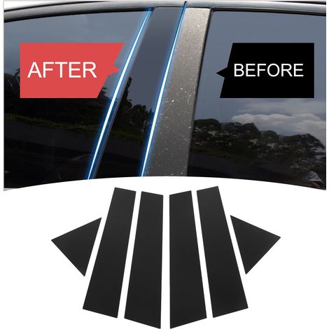 Ensemble de 6 autocollants de montant de fenêtre en polycarbonate noir brillant, style 4D, finition miroir, pour Chrysler 300C 2005-2010 (1/5)