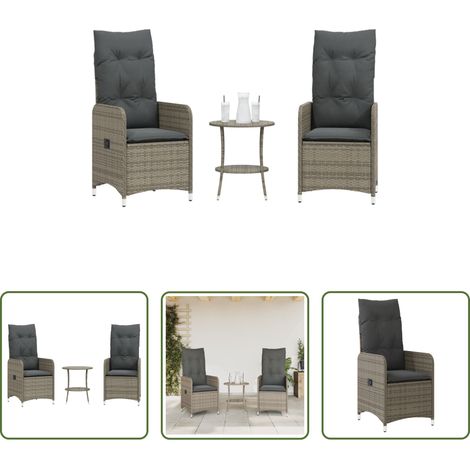 Gartentisch -  Outdoor-Lehnstühle 2 Stk. mit Tisch Grau Poly Rattan (1/5)