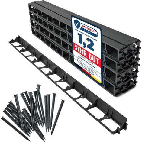 Garronda Bordure de Jardin 24 m, Bordurette Flexible Plastique Noir 4,5 cm avec 100 Piquets, Délimitation Pelouse Massifs Potager, GD-0157