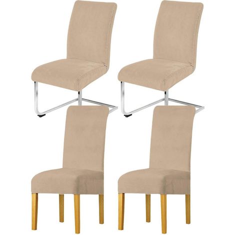 Housses de chaise extensibles en velours, lot de 4, lavables, pour salle à manger, cuisine, restaurant, camel (1/5)