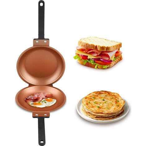Poêle à Frire Double Poêle Antiadhésive Double Face, Ustensiles de Cuisine pour Crêpes aux œufs, Pain grillé, Poêle à Omelette Double, Danger pour une Utilisation sur une (1/5)