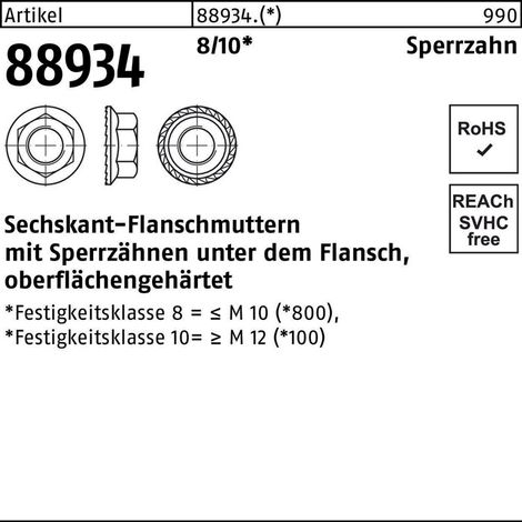 Sechskantmutter mit Flansch ART 88934 M 16 x 2 Stahl blank 50 Stk (1/2)