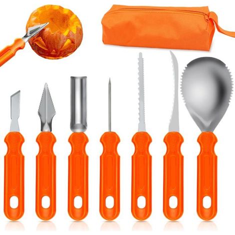Kit de sculpture de citrouilles d'Halloween en 7 pièces - 1 ensemble, orange, universel - Outil pour décorer les citrouilles d'Halloween, pour enfants et adultes (1/5)