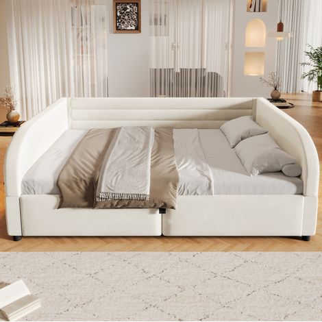 Lit adulte 140x200 cm avec rangement hydraulique et LED RGB, design rembourré, tissu flanelle - beige (1/5)