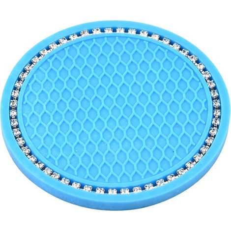 Alfombrilla para posavasos de coche, azul con pedrería, pieza única (1/5)
