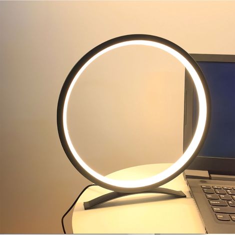 Lampe De Table Rond - Métal Noir - LED Chaud 6 W - Commande Tactile Réglable - Pour Chevet Bureau Salon - 27 X 2 X 17,5 Cm - 1 Pièce (1/5)