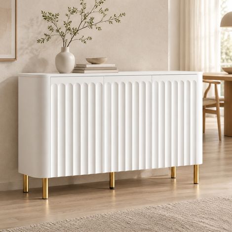 Aparador 135x36x78 cm de MDF blanco, 3 puertas sin tiradores, salón - CHICFURN (1/5)