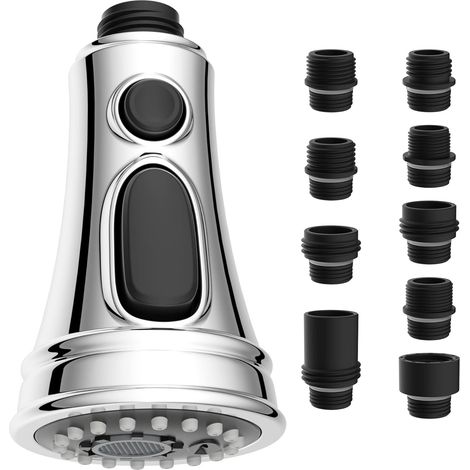 Recharge Extractible Douchette Evier Cuisine, Mitigeur Cuisine avec 9 Adaptateurs, Douchette à 3 Fonctions de Jet Compatible avec les Robinets G1/2,Chrome (1/5)