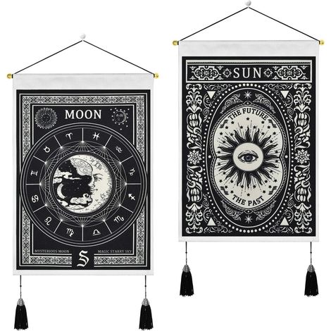 Lot de 2 tapisseries Tarot motif Lune et Soleil, décoration murale ésotérique (1/5)