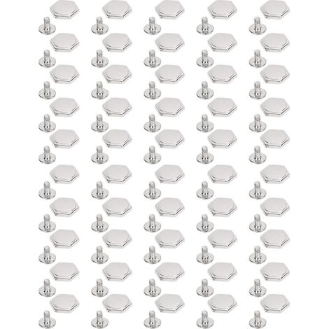 Lot de 50 rivets hexagonaux à fente métallique, finition délicate, pour la fixation du cuir, la confection de sacs et de ceintures, 12 mm, argent. (1/5)
