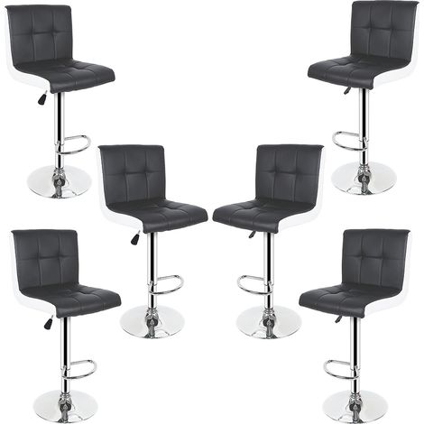 Aqrau Lot de 6 Tabouret de bar avec dossier,Rotation à 360 degrés,Sans accoudoirs,Noir et blanc (1/5)