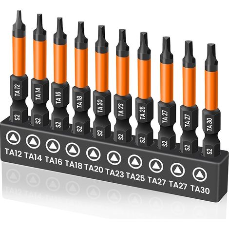 10 pièces Tournevis Triangle, Longueur 50mm Embout de Tournevis Triangulaire, Embouts de Vissage Magnétiques, Embout Triangle S2 Acier Tige hexagonale de 1/4", Tailles TA12-TA30