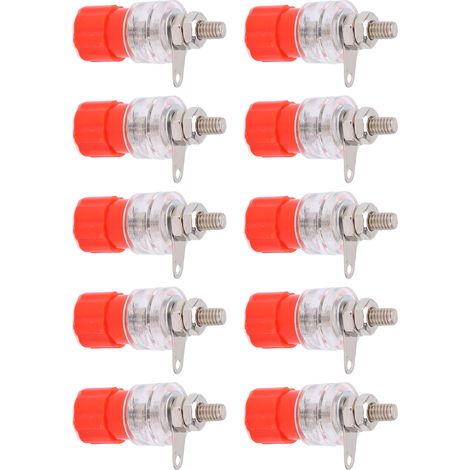 Lot de 10 bornes banane 4mm prise transparente laiton vis alliage zinc 30Vac-60Vdc rouge pour ampli (1/5)