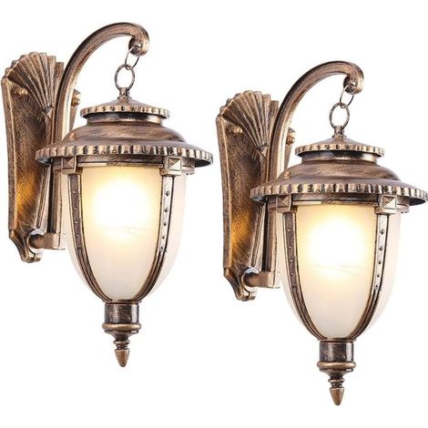 Pack de 2 appliques murales en verre imperméable Ip44 - appliques murales en aluminium -1 - lampe 2- appliques murales classiques anciennes traditionnelles victoriennes - E27 patio landscape lamp (1/5)