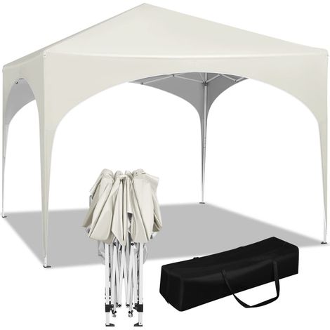 WOLTU Gazebo da Giardino Richiudibile 3x3m Gazebo da Esterno in Ferro Regolabile in Altezza Tendone con Soffitto Semicircolare Pieghevole Protezione Solare. Tende per eventi Facile da Montare Beige (1/5)