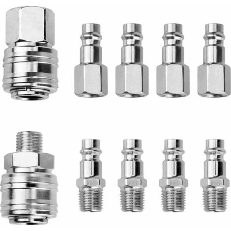 Raccord Rapide de Compresseur, 10 Pièces Raccords de Compresseur 1/4"BSP Raccord Rapide Pneumatique Coupleur Pneumatique d'air kit Compresseur Accessoire d'air Tuyau Air Comprimé du Connecteur (1/5)