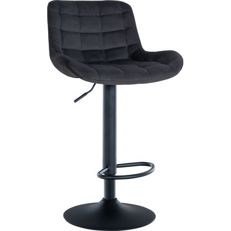 Tabouret de bar x1 en velours noir avec surpiqûres décoratives carrées cadre métal noir avec repose-pieds 100006205