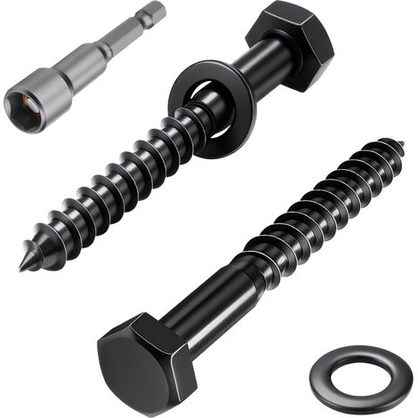 Lot de 10 vis à bois hexagonales M8 x 80 mm Vis à tête hexagonale en acier inoxydable A2 V2A avec rondelles et clé à douille Noir (1/5)