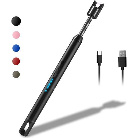 Allume Bougie Electrique, Briquet Électrique Rechargeable USB avec LED Indicateur, Briquet Arc Électrique Coupe-Vent sans Flamme pour Cuisine,Bougie,Barbecue,Cheminée (Noir)