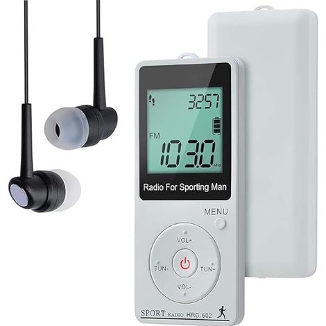 Mini Radio de Poche Portable Am/FM, podomètre intégré AM FM de Poche Sport Radio stéréo personnelle Mini récepteur avec écran LCD USB Rechargeable et Casque pour la Marche pour la Course à Pied (1/5)