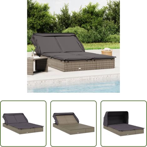 Transat 2 places - Transat 2 places avec toit pliable gris 213x118x97 cm (1/5)