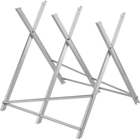 Chevalet de sciage pliable, capacité 149,7 kg, pieds robustes en acier, structure crantée alignée, pour menuiserie, charpentiers et artisans. (1/5)