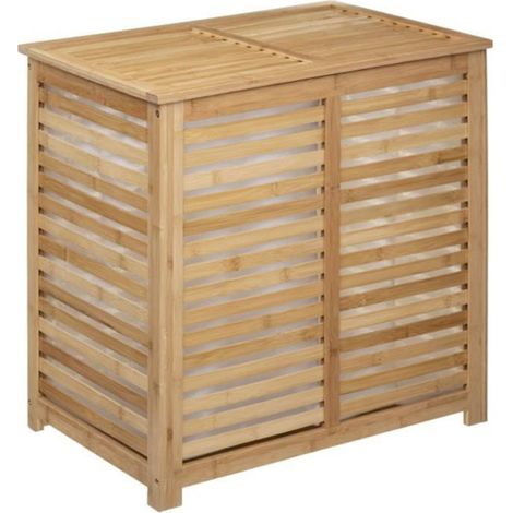 Five Simply Smart – Panier à linge double en bambou 60cm – Capacité 100L – Design ajouré – Dimensions L. 60 x l. 40 x H. 58 cm – Couleur naturel (1/5)