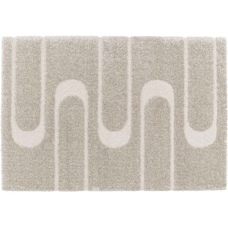Tapis rectangulaire à poils longs motif géométrique taupe 160 x 230 cm