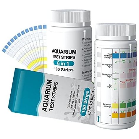 100 Pack 6 in 1 Test Strips for Aquarium Testing pH Nitrite Nitrate Chlorine General Carbonate Hardness Saltwater Freshwater Aquarium (1/5)