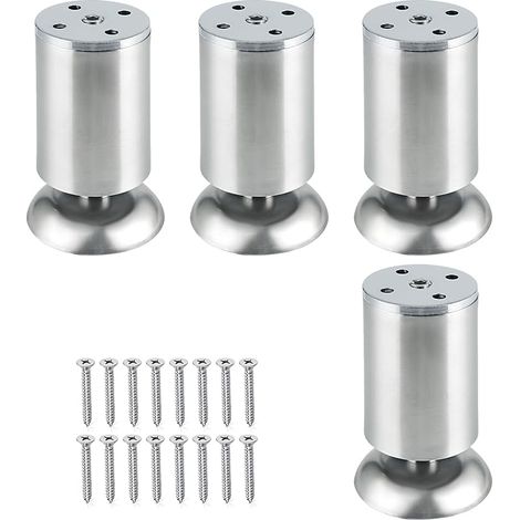 4 Pieds de Meuble Réglables en Hauteur, Acier Inoxydable Épaisseur 3 mm, Base en Caoutchouc Antidérapant et Silencieux, Support Renforcé pour Meuble, Haute Capacité de Charge (Brossé) (1/5)