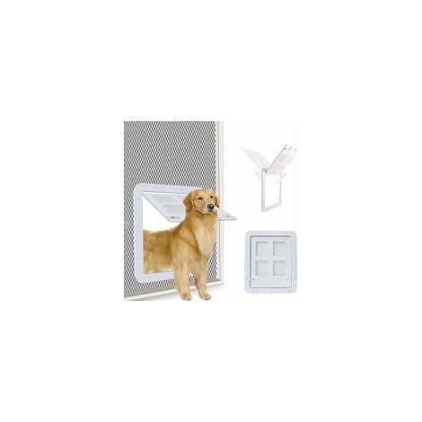 Porta per cani con zanzariera (dimensioni esterne 43 cm x 37 cm), porta per animali domestici con zanzariera e serratura per cani e cuccioli, porta per cani per zanzariera (L, bianca) (1/4)