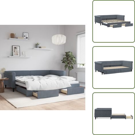 vidaXL Tagesbett Ausziehbar mit Schubladen Dunkelgrau 100x200 cm Samt (1/5)